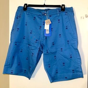 New Blue shorts with palm tree design by Essex Crossing